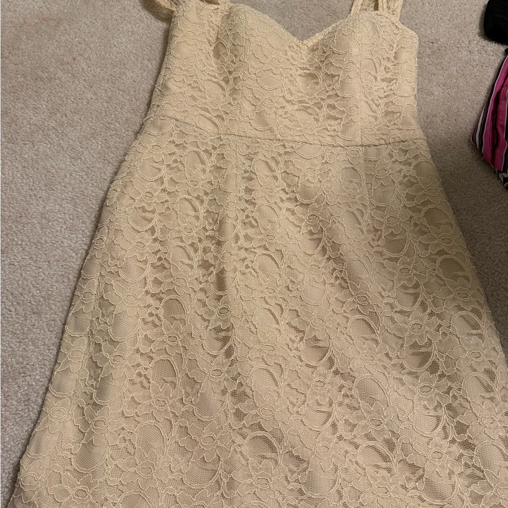 Mori Lee Cream Lace Midi Dress